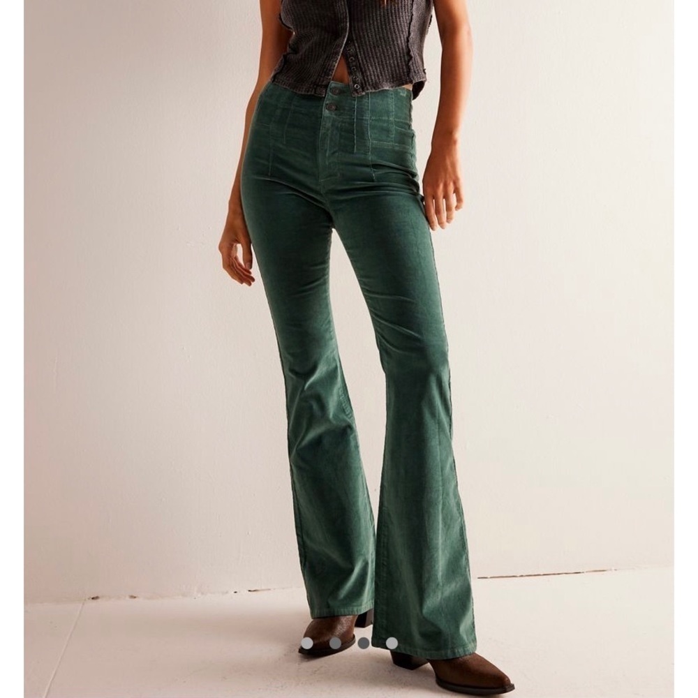 Free People Jayde Cord Flare Jeans Kelp Green 28